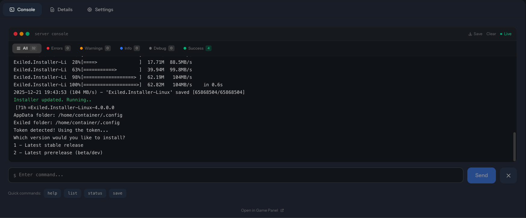 Server Console